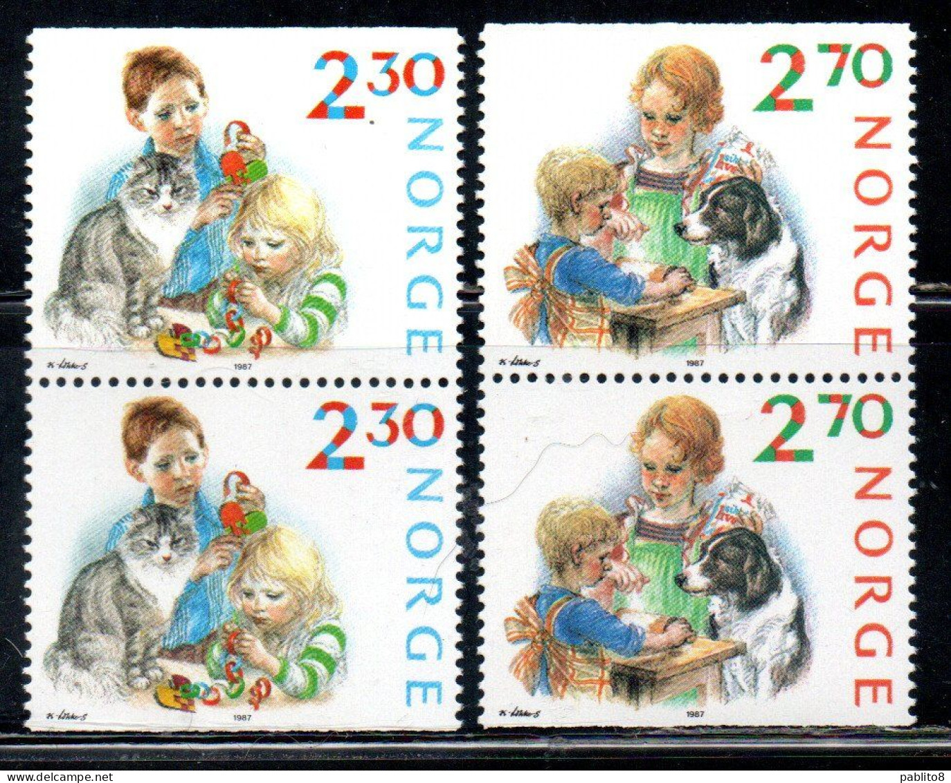 NORWAY NORGE NORVEGIA NORVEGE 1987 CHRISTMAS NATALE NOEL WEIHNACHTEN NAVIDAD COMPLETE SET PAIR COPPIA SERIE COMPLETA MNH - Ungebraucht