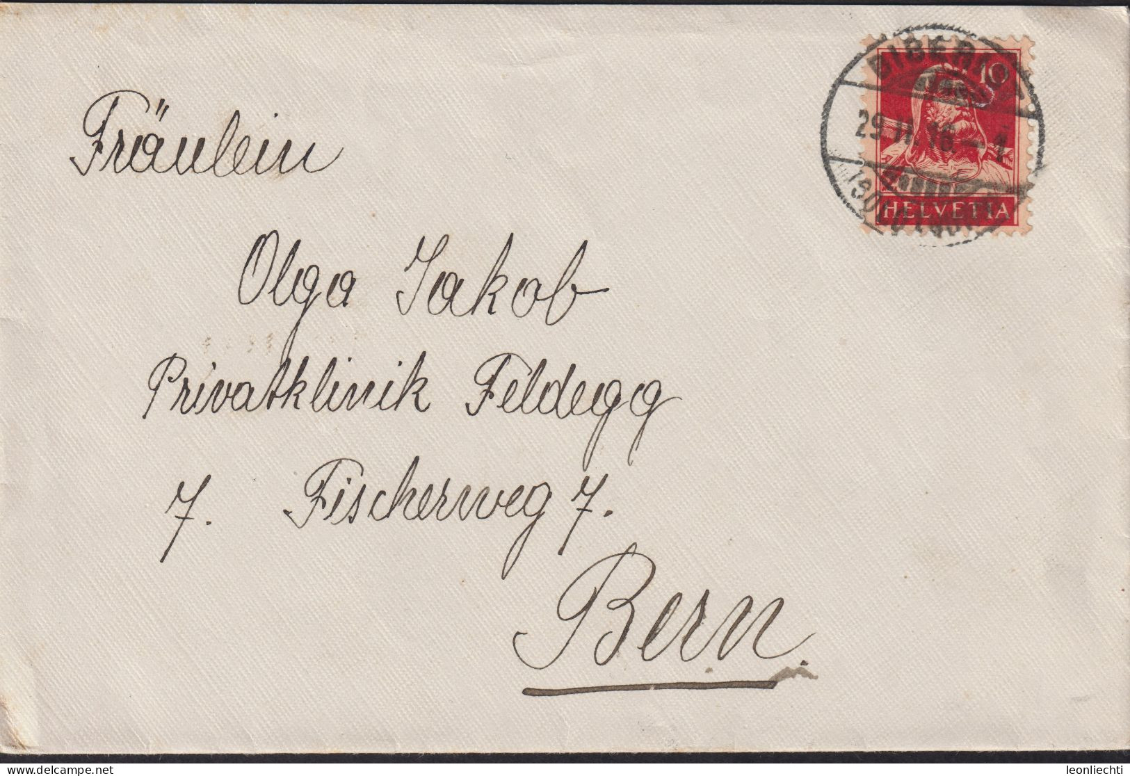 1914/18 Schweiz Kleinbrief 9x13.7 Cm, Zum:CH 126ll  Mi:CH 118ll, Rückseite: Vignette Chocolat Cailler, Eglise De Jussy - Storia Postale