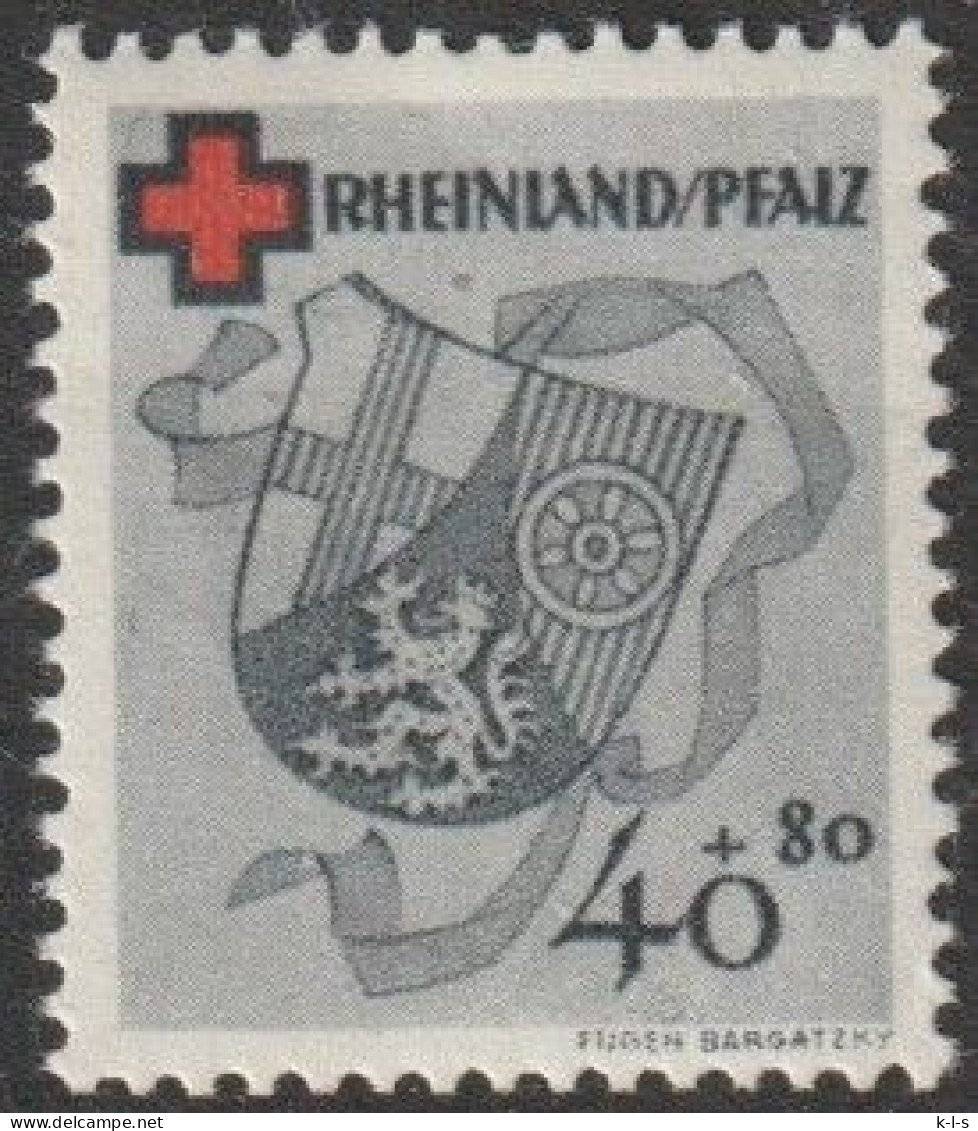 Franz. Zone- Rheinland-Pfalz: 1949, Mi. Nr. 45 A, 40+80 Pfg. Deutsches Rotes Kreuz.  **/MNH - Renania-Palatinado