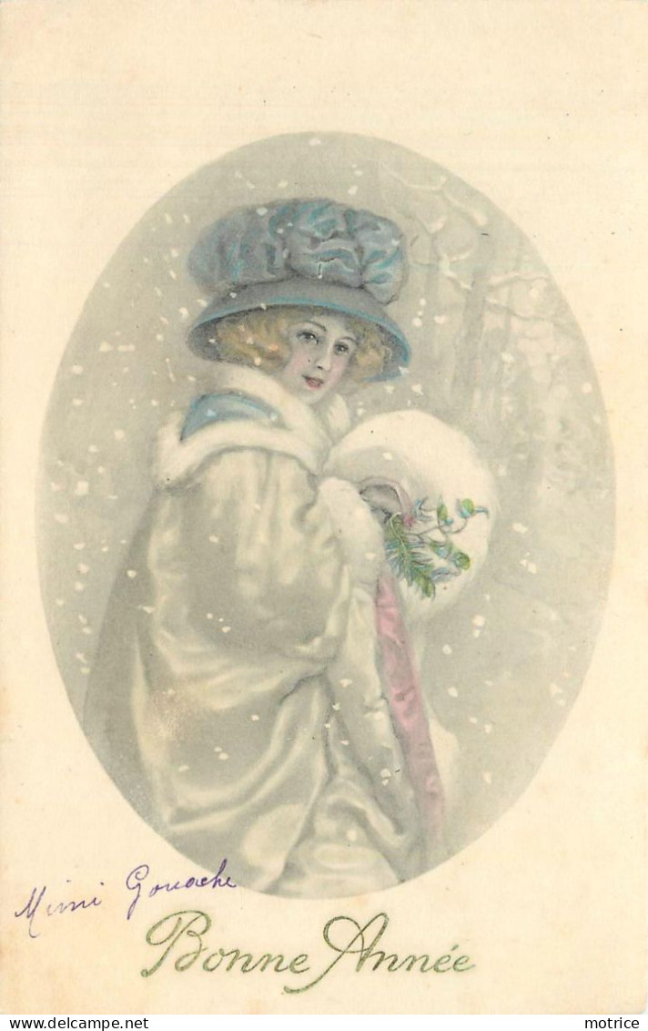 CARTE STYLE VIENNE - Petite Fille, Paysage De Neige. Bonne Année. - Scènes & Paysages