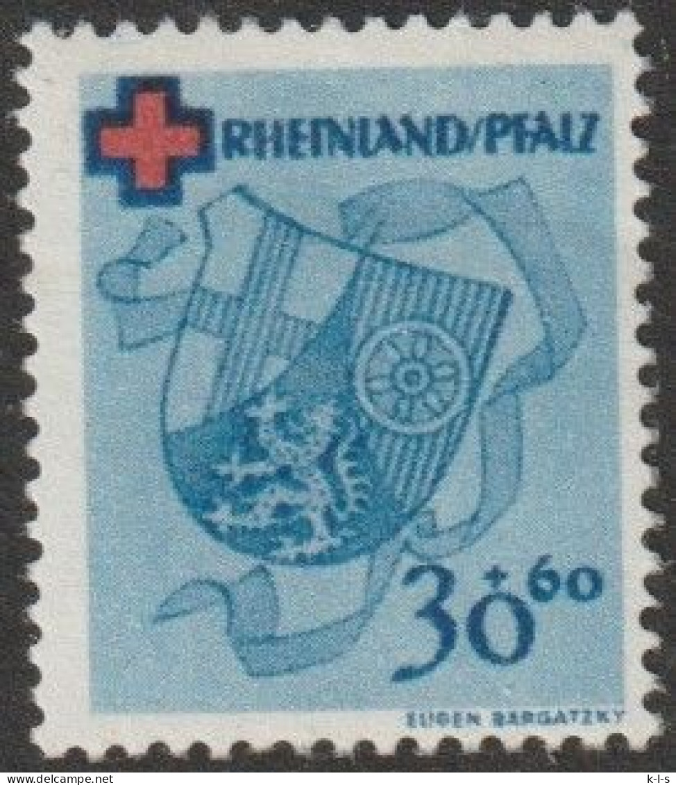 Franz. Zone- Rheinland-Pfalz: 1949, Mi. Nr. 44 A, 30+60 Pfg. Deutsches Rotes Kreuz.  **/MNH - Rhine-Palatinate