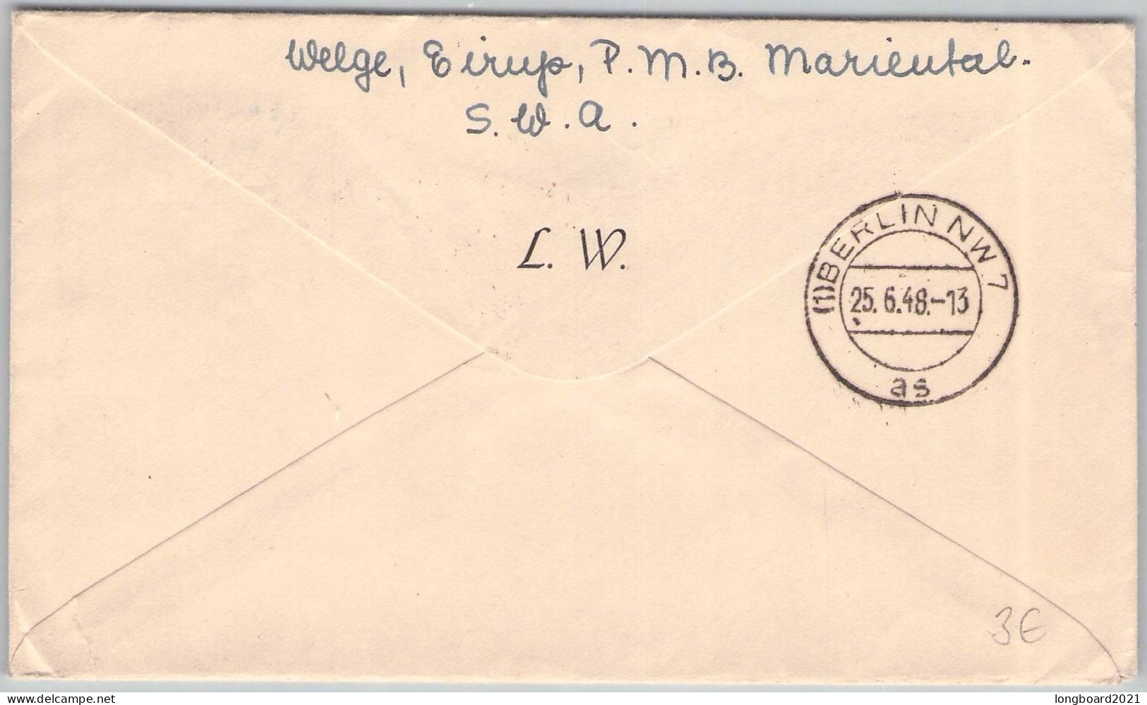 SOUTH WEST AFRICA - AIRMAIL 1948 MARIENTAL - GÜSTROW/DE / 6322 - Africa Del Sud-Ovest (1923-1990)