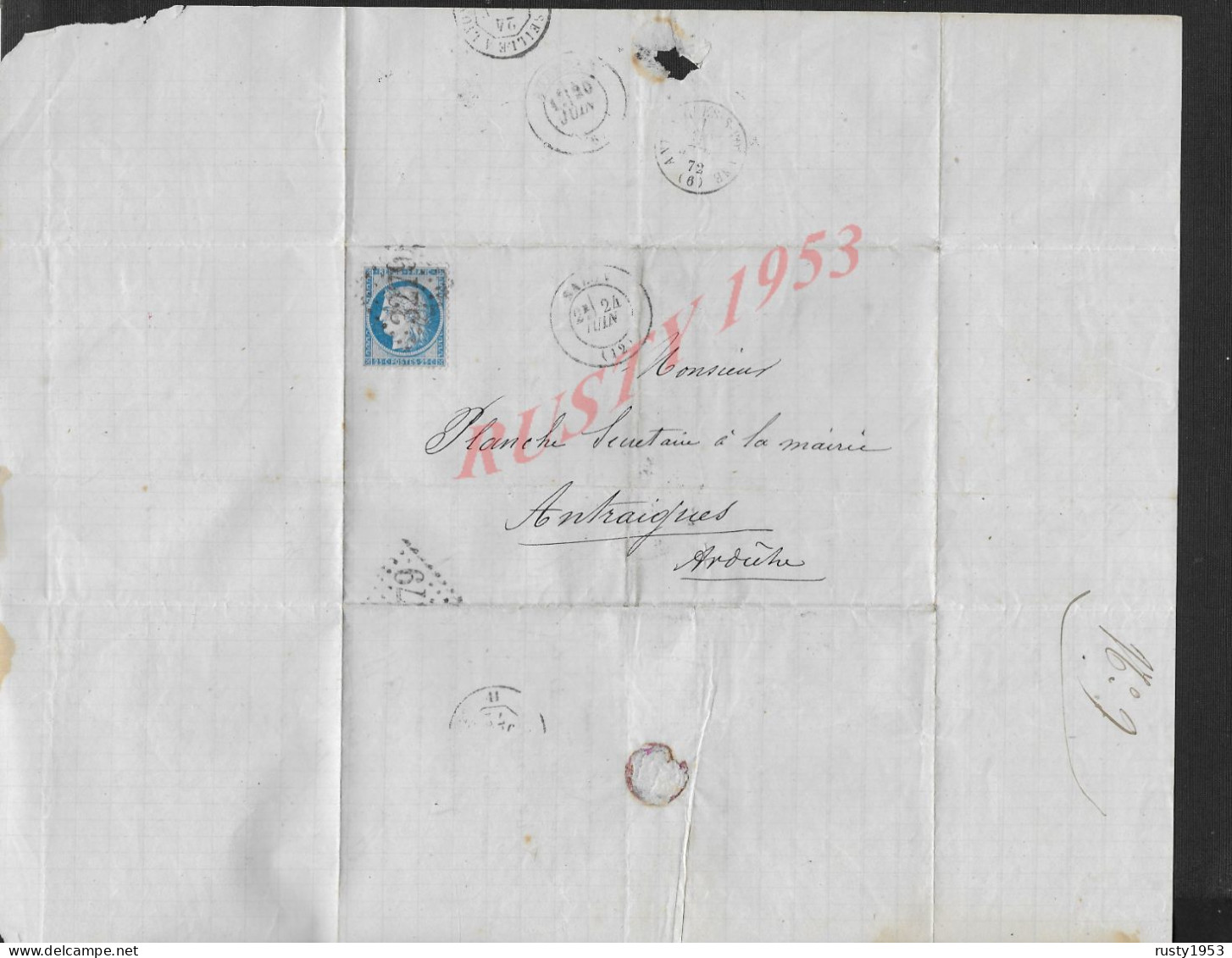 LETTRE DE 1872 DE SALON POUR ANTRAIGUES SUR VOLANE ARDECHE : - 1871-1875 Cérès