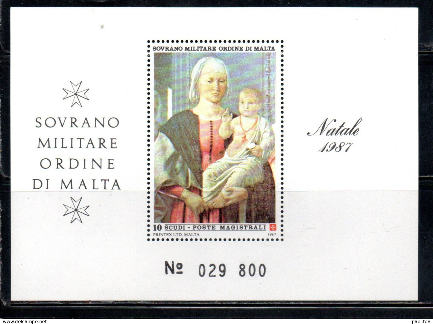 SMOM SOVRANO ORDINE MILITARE DI MALTA 1987 NATALE CHRISTMAS NOEL WEIHNACHTEN 10s BLOCK SHEET BLOCCO FOGLIETTO MNH - Malta (Orden Von)