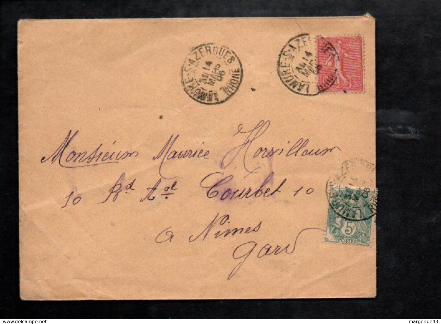 AFFRANCHISSEMENT COMPOSE SUR LETTRE DE LAMURE SUR AZERGUES RHONE 1906 - 1961-....