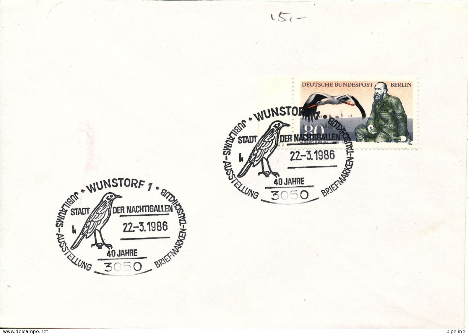 Germany Berlin Cover With Special Postmark Wunstorf 22-3-1986 Stadt Det Nachtigallen With BIRD In The Postmark - Lettres & Documents