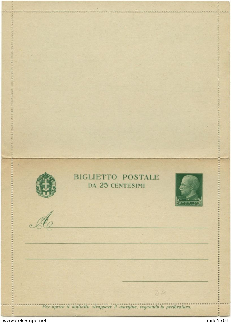 REGNO D'ITALIA B31/B32 - 1935 DUE BIGLIETTI POSTALI SERIE 'IMPERIALE' DA C. 25 E C. 50 FORMATO GRANDE - NUOVI FILAGRANO - Stamped Stationery