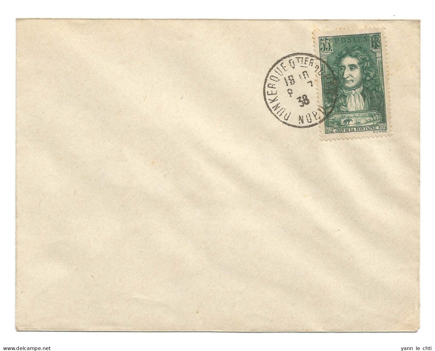 Enveloppe Obliteration Premier Jour 08 07 1938 La Fontaine Maury 54 Centimes N° 397 CAD Dunkerque Quartier Du Port Nord - Storia Postale