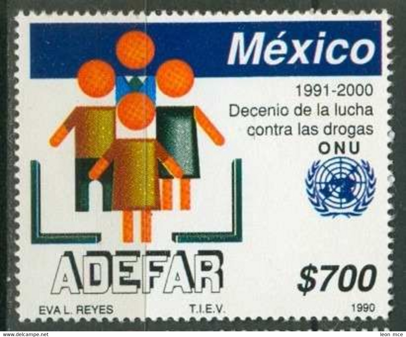 1990 MÉXICO ONU LUCHA CONTRA LAS DROGAS Sc. 1654 MNH FIGHT AGAINST DRUGS - Messico