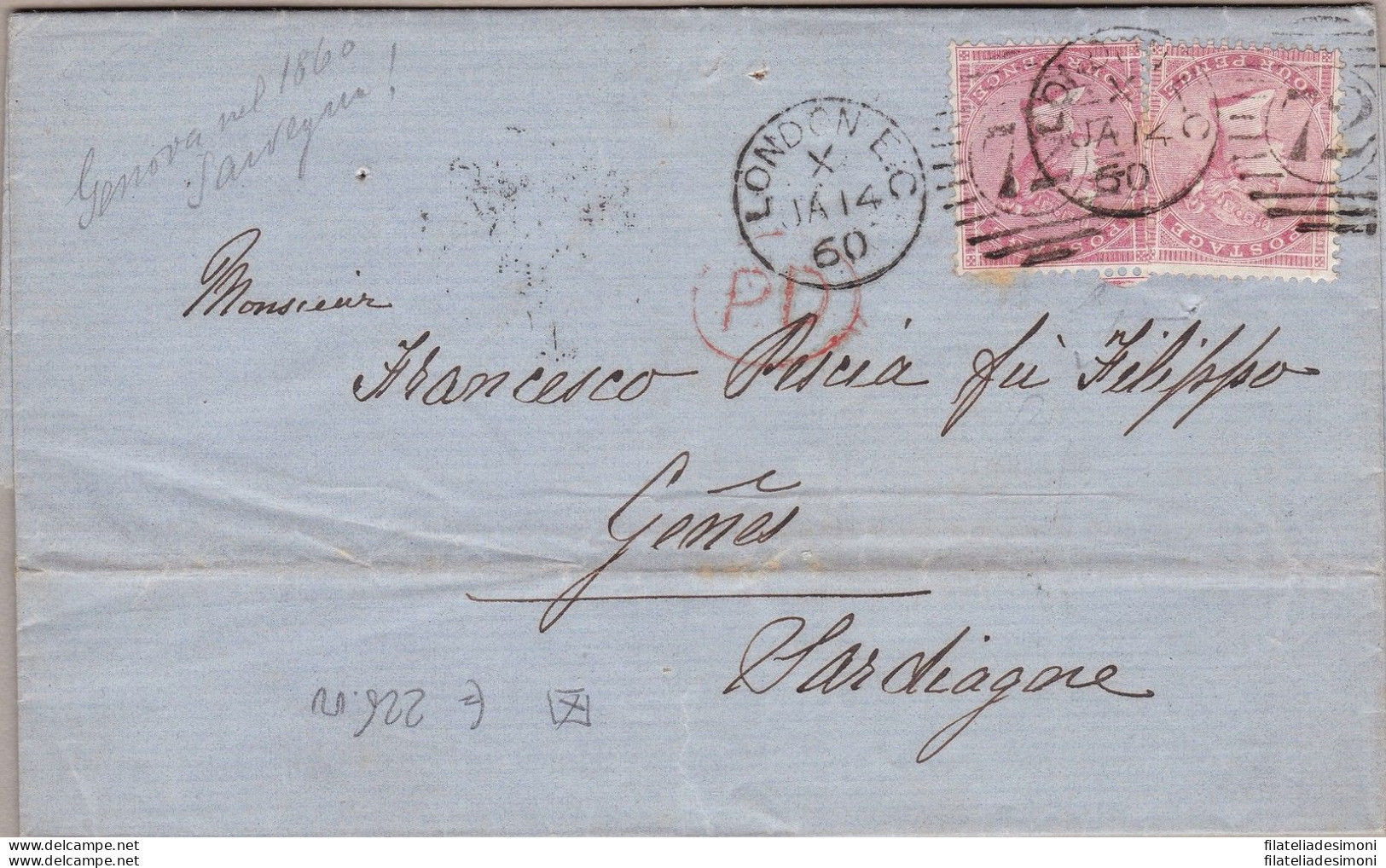 1860 GRAN BRETAGNA/GREAT BRITAIN - N. 18 4p Rosa 2 Esemplari Su Lettera - Other & Unclassified