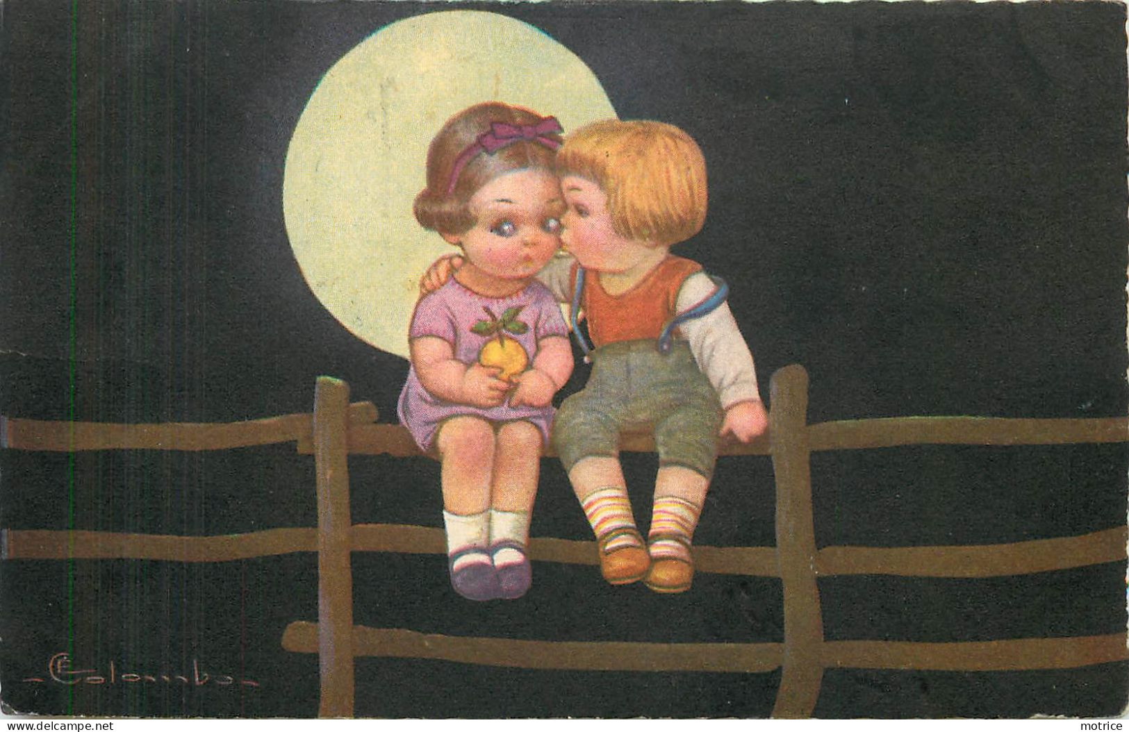 COLOMBO - E (illustrateur) - Couple D'enfants Au Clair De Lune. - Colombo, E.