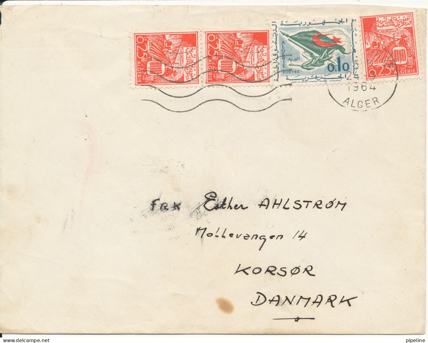 Algeria Cover Sent Air Mail To Denmark 24-9-1964 - Algerien (1962-...)
