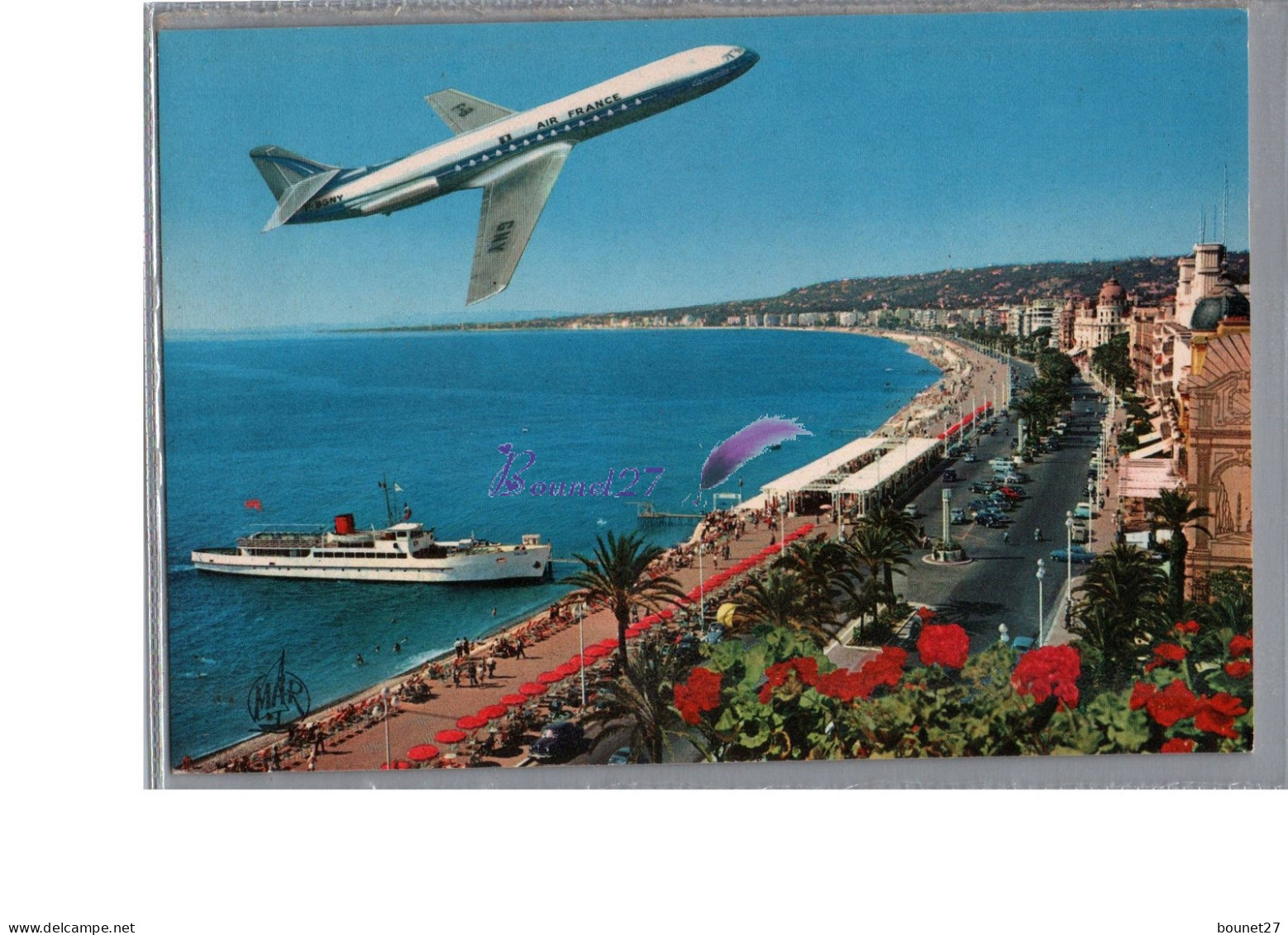 NICE 06 - La Promenade Des Anglais Avec Un Bateau Ferry Et Un Avion Plane Carte Vierge - Parcs Et Jardins