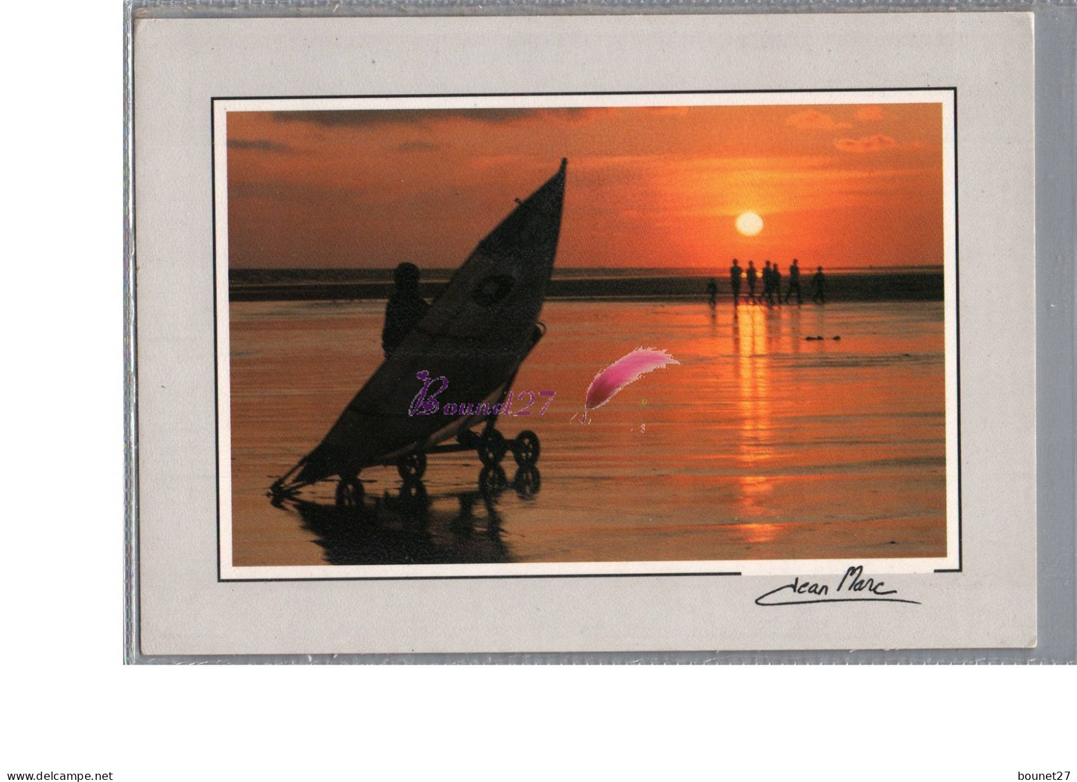 Coucher De Soleil Sur La Mer Rentrée Du Soir Homme Avec Un Char à Voile Photo Jean Manuel THIERRY Carte Vierge - Contre La Lumière