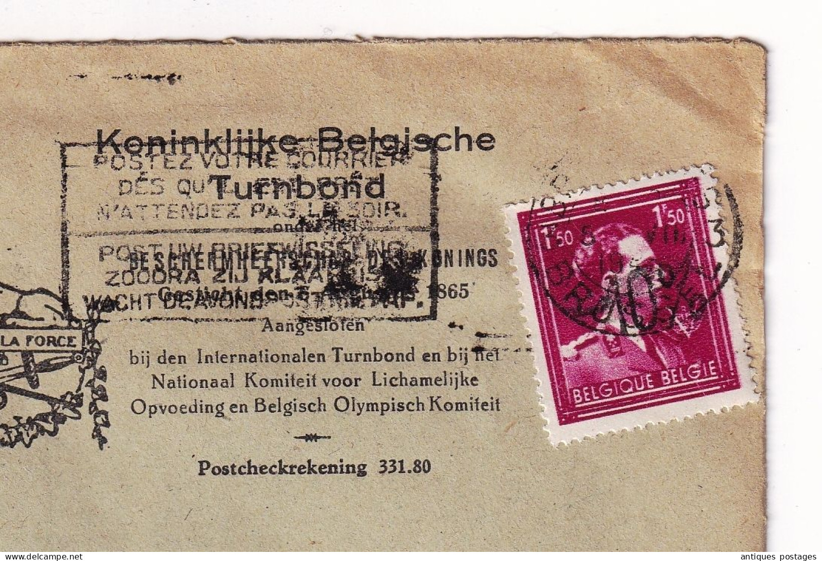 Lettre Belgique Fédération Royale Belge De Gymnastique Timbre Léopold III 1F50 Verviers - 1934-1935 Leopold III.