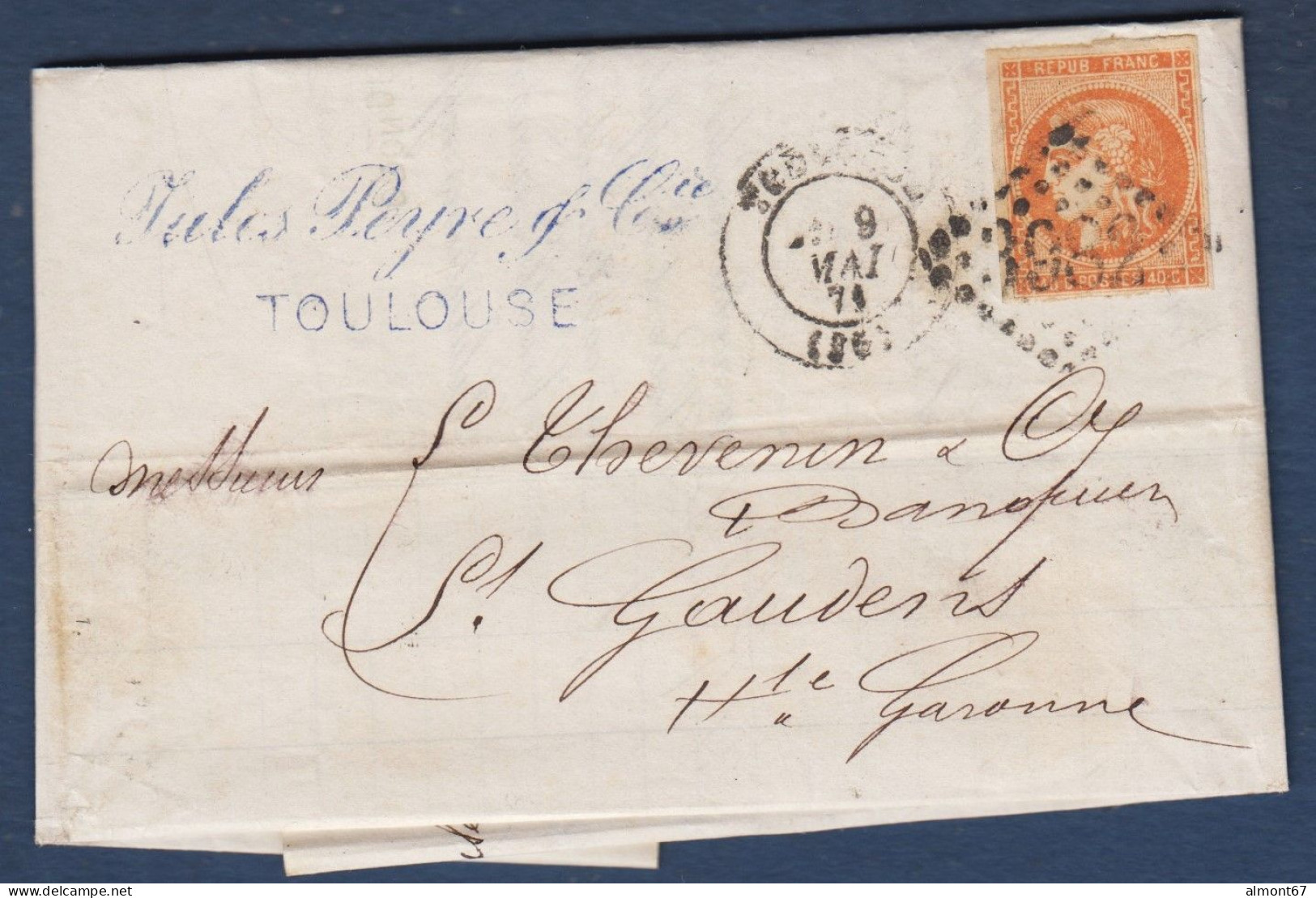 Bordeaux N° 48  Sur Lettre De Toulouse Pour St Gaudens - 1870 Emission De Bordeaux