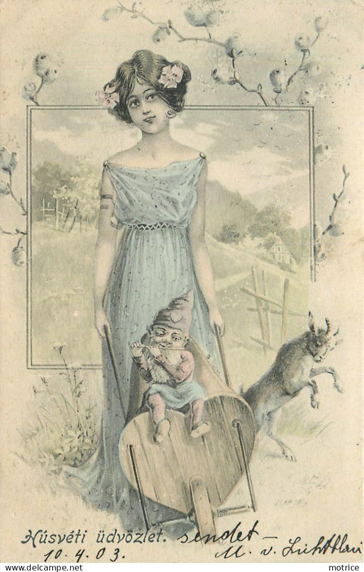 CARTE STYLE VIENNE - Femme , Lutin Et Chevreau. - Frauen