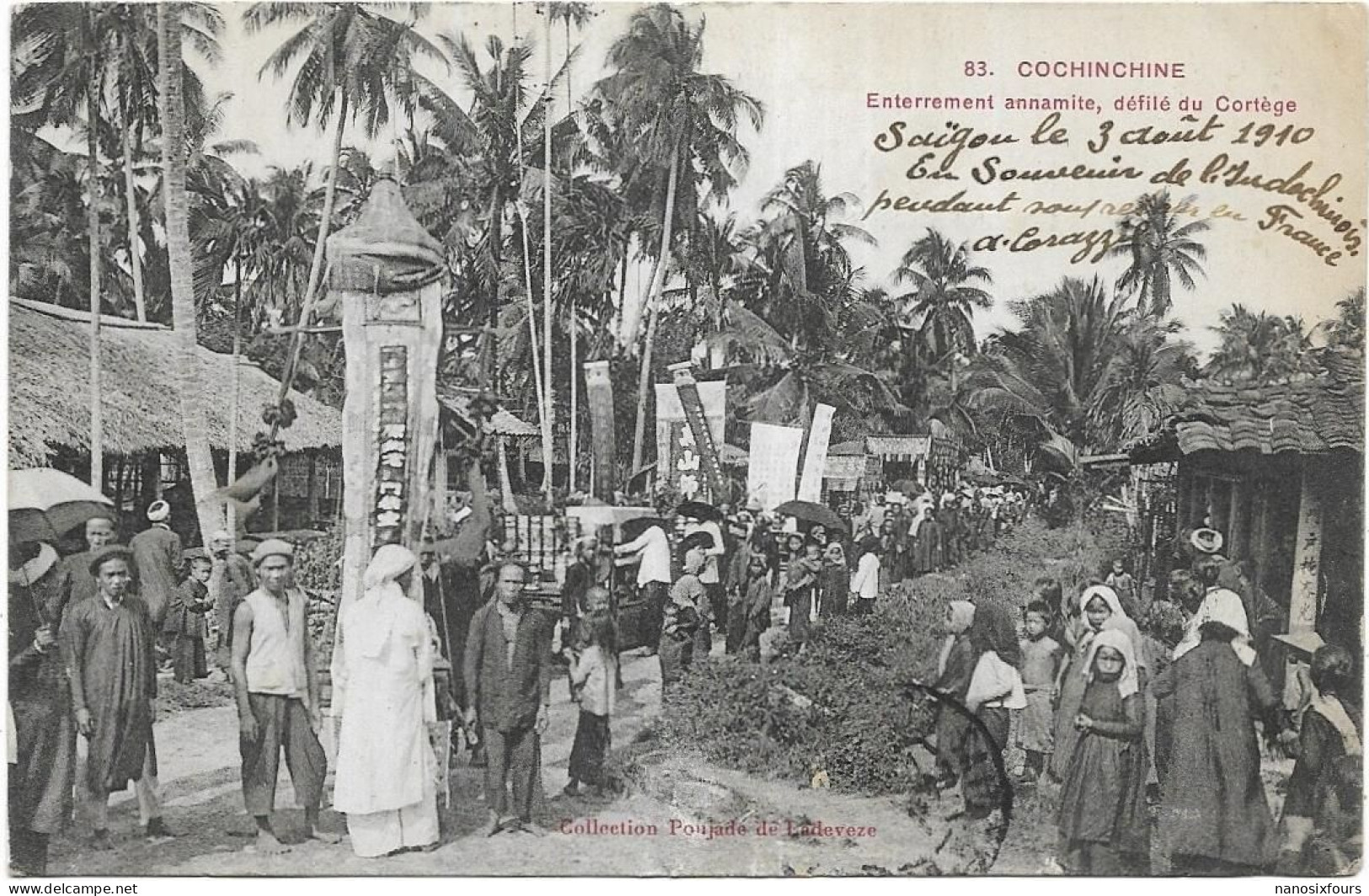 VIET NAM.  COCHINCHINE.ENTERREMENT ANNAMITE DEFILE DU CORTEGE. CARTE ECRITE AN 1910 - Viêt-Nam