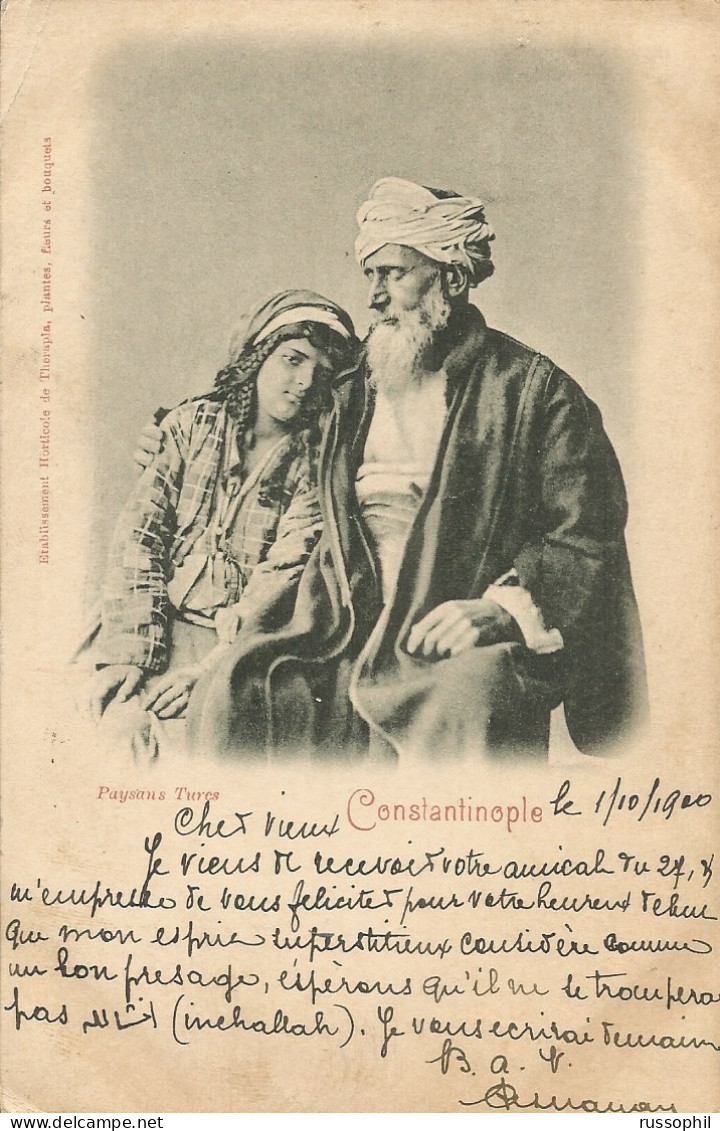 TURKIYE - CONSTANTINOPLE - PAYSANS TURCS - ED. ETABLISSEMENT HORTICOLE DE THERAPIA - 1900 - Turquia
