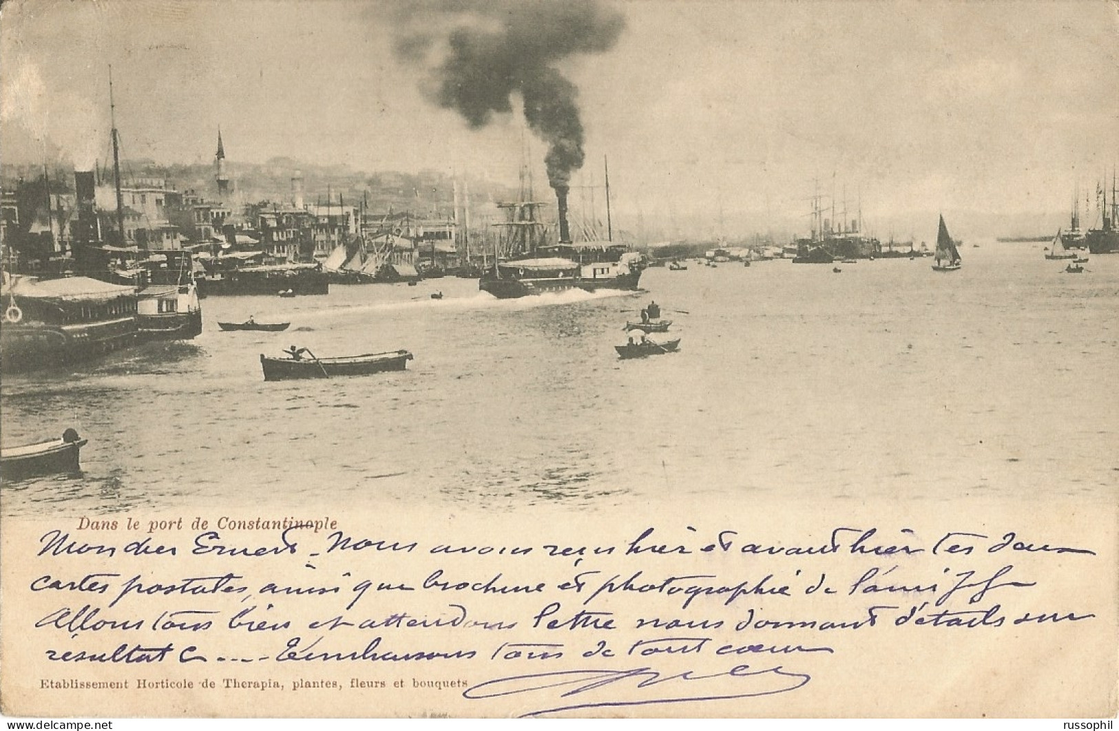 TURKIYE - DANS LE PORT DE CONSTANTINOPLE  - ED. ETABLISSEMENT HORTICOLE DE THERAPIA - 1900 - Turkije