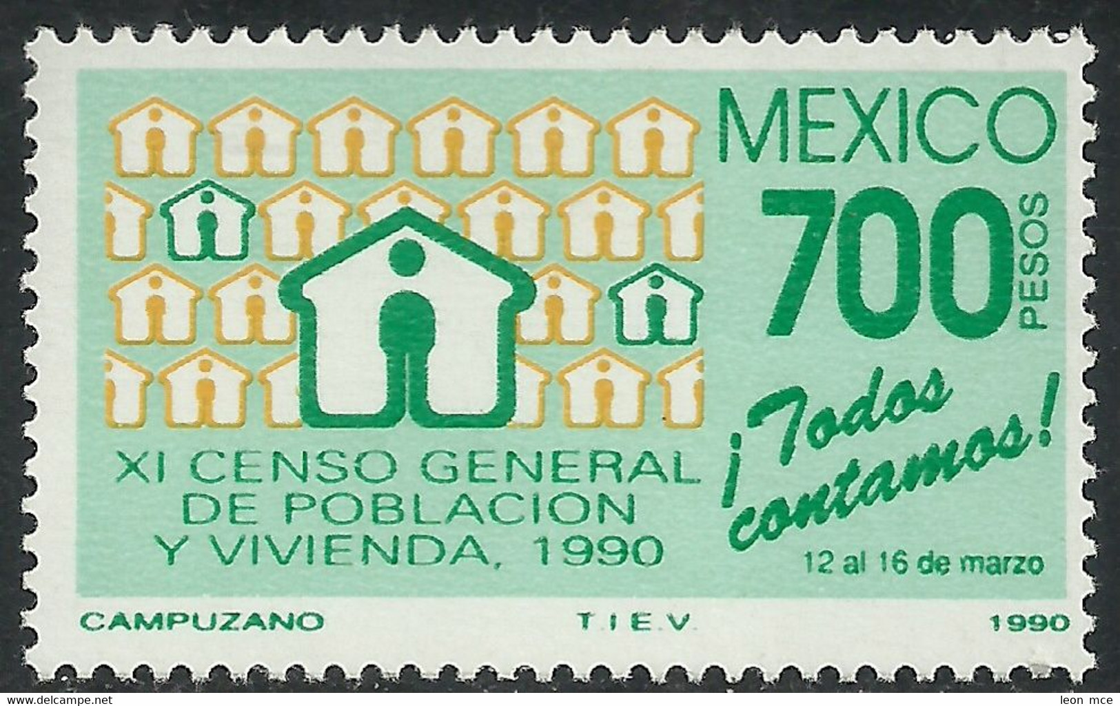 1990 MÉXICO XI CENSO GENERAL DE POBLACIÓN Y VIVIENDA Sc. 1641 MNH Census Of Population And Housing - Mexique