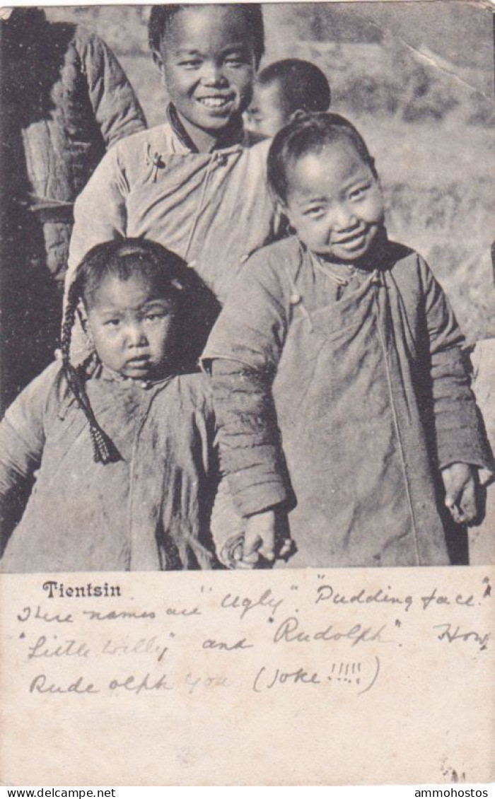 CHINA POSTCARD TIENTSIN BEIJING PEKING CHILDREN 1906 USED CHANNEL ISLANDS RARE - China