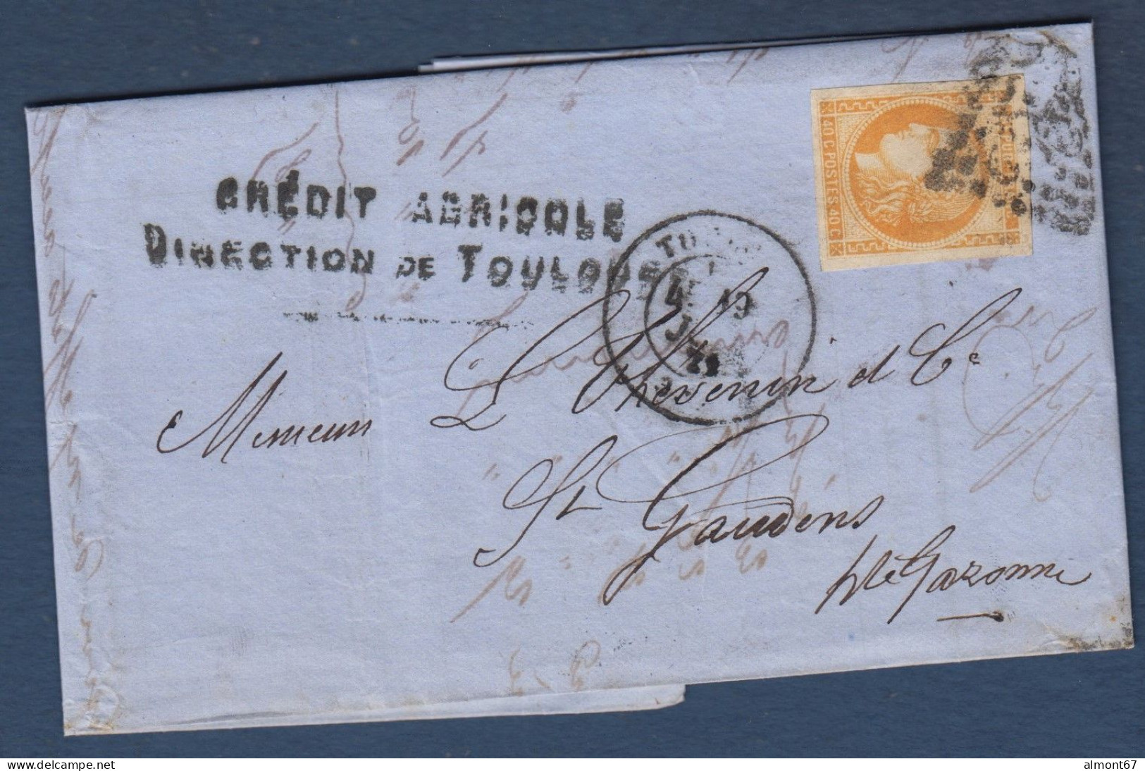 Bordeaux N° 48  Sur Lettre De Toulouse Pour St Gaudens - 1870 Emisión De Bordeaux