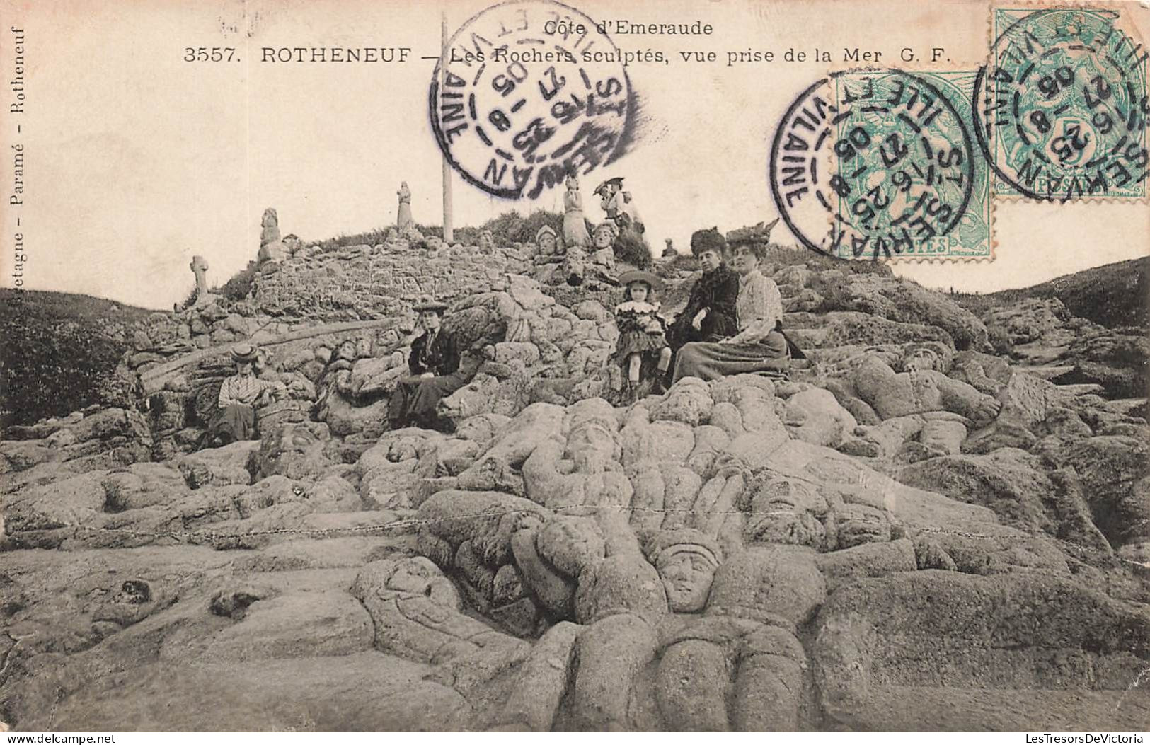 FRANCE - Côte D'Emeraude - Rotheneuf - Les Rochers Sculptés - Vue Prise De La Mer - Animé - Carte Postale Ancienne - Rotheneuf