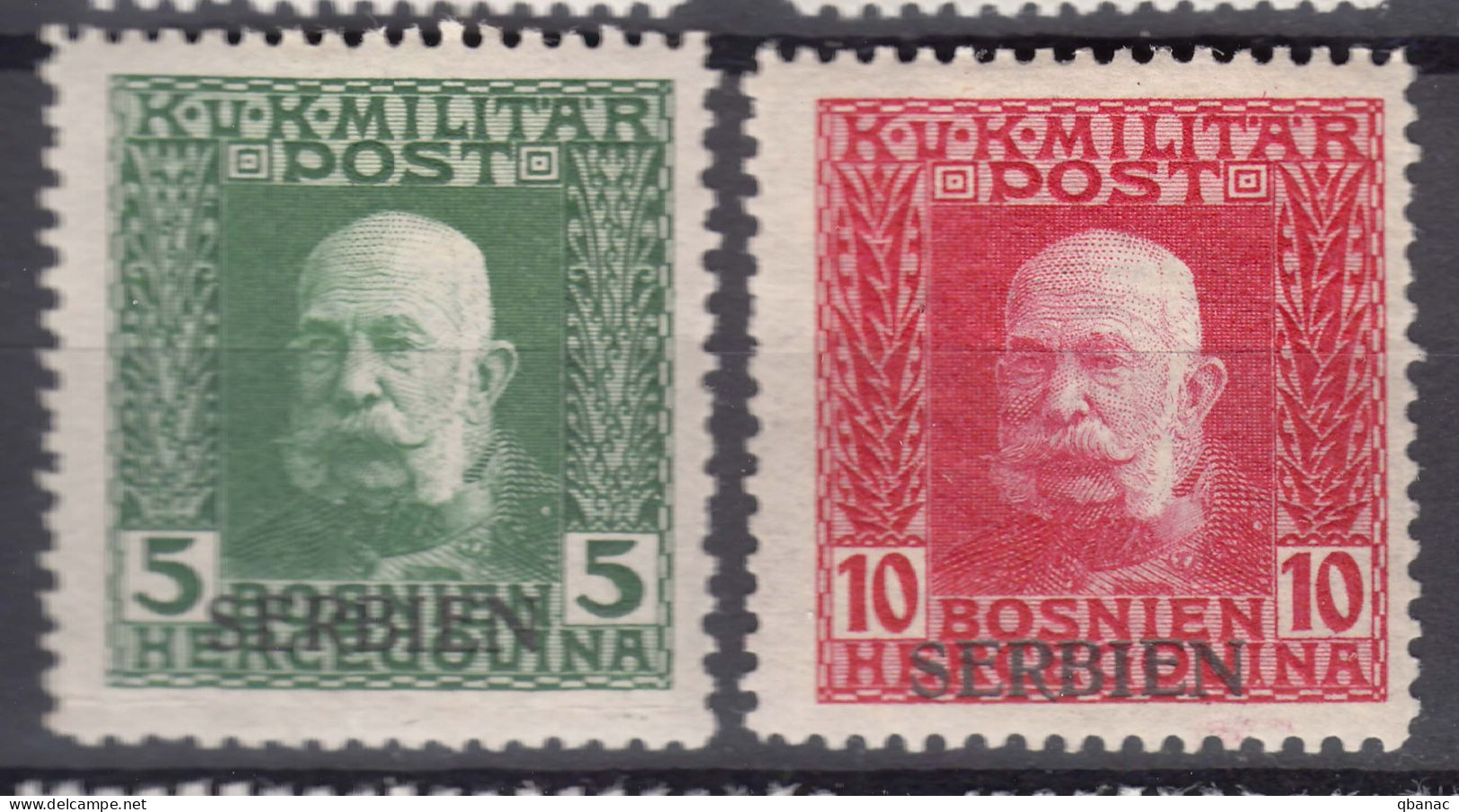 Austria Occupation Of Serbia In WWI Serbien Overprint 1914-1916 Mi#4,6 Mint Hinged - Unused Stamps