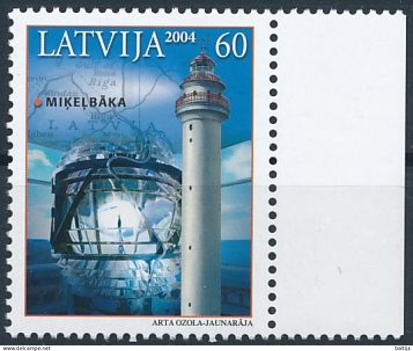 Mi 621 A ** MNH / Miķeļbāka Lighthouse, Map, Chart - Lettonie