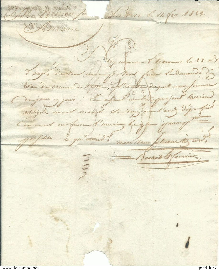 FRANCE MARQUE 33 LODEVE ( HERAULT ) POUR  ASNIERE ( HAUTS DE SEINE ) DE 1822 LETTRE COVER - 1801-1848: Vorläufer XIX