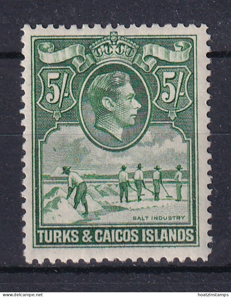 Turks & Caicos Is: 1938/45   KGVI   SG204a     5/-   Deep Green    MH - Turks & Caicos