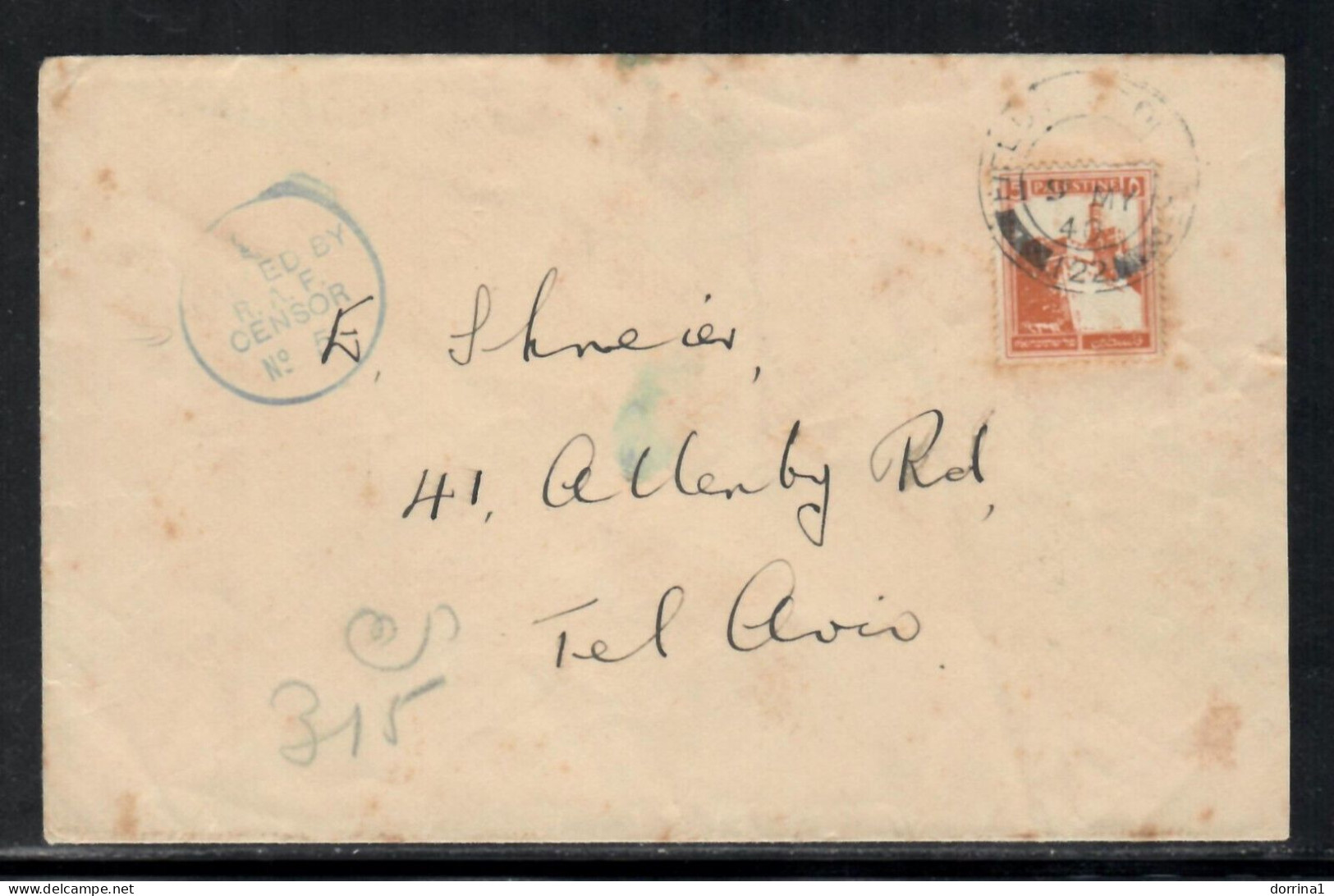 FIELD POST OFFICE 22 Palestine British Mandate Cover 1940 WW2 CENSOR No 5 - Palestina