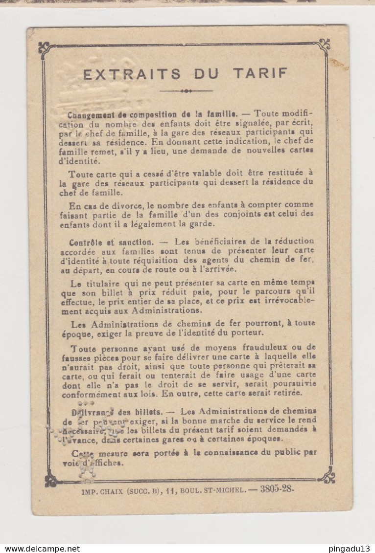 Fixe SNCF Carte D'identité Réduction 40% Année 1929 - Autres & Non Classés