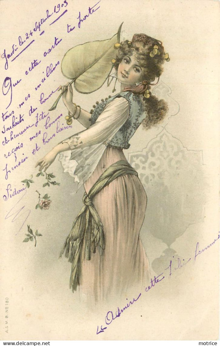 CARTE STYLE VIENNE - Femme Art Nouveau, Végétal. - Women