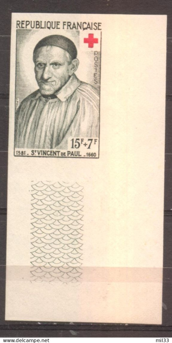 Superbe Coin De Feuille Croix Rouge St-Vincent De Paul YT 1187 De 1958 Sans Trace Charnière - Non Classificati