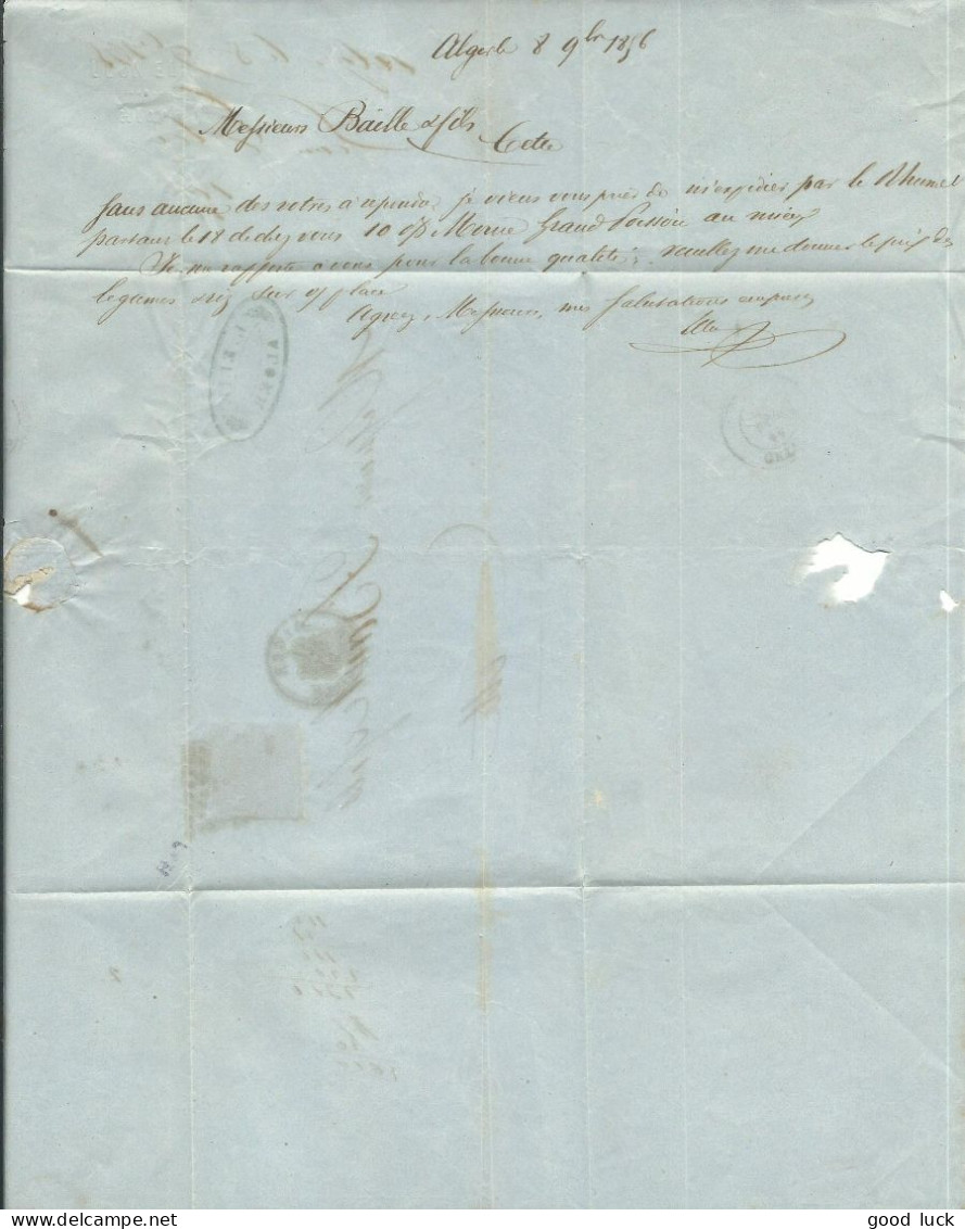 FRANCE LETTRE 20c PC 3710 ALGER / ALGERIE POUR CETTE ( HERAULT ) DE 1856 LETTRE COVER - 1849-1876: Klassik