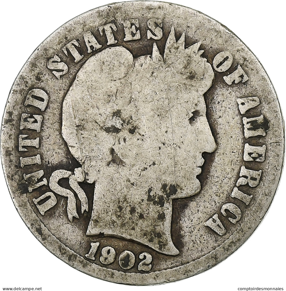 États-Unis, Dime, Barber Dime, 1902, U.S. Mint, Argent, B+, KM:113 - 1892-1916: Barber