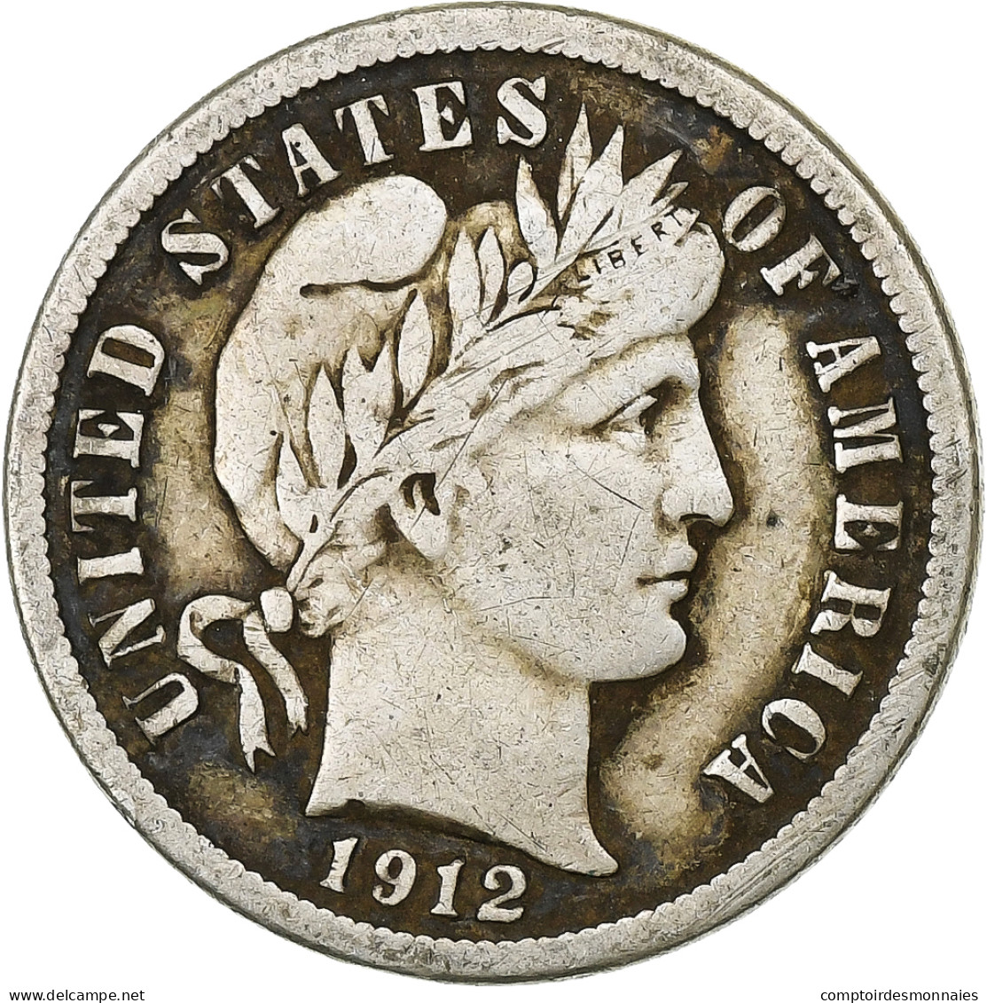 États-Unis, Dime, Barber Dime, 1912, U.S. Mint, Argent, TTB, KM:113 - 1892-1916: Barber