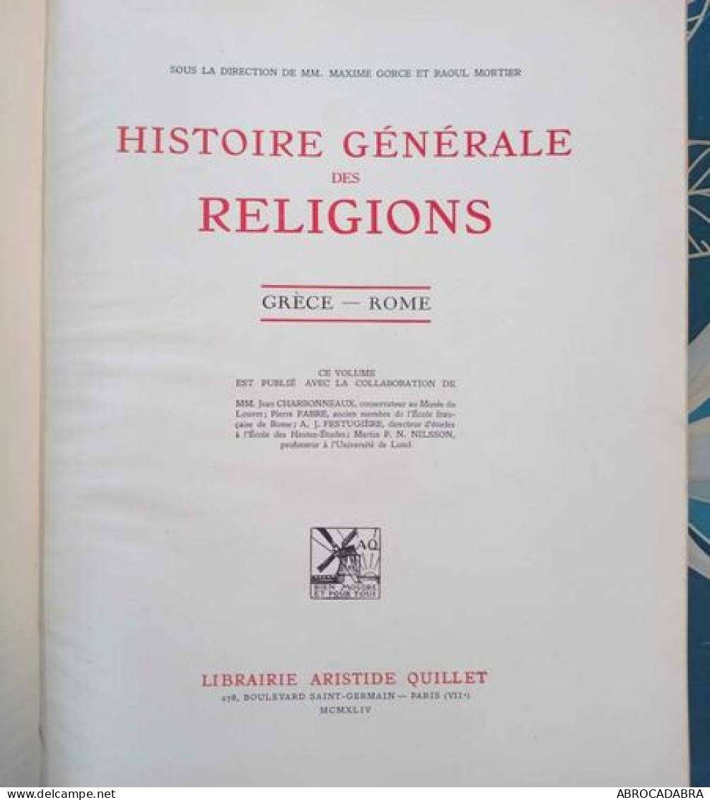 Histoire Générale Des Religions: Grèce-Rome - Religión