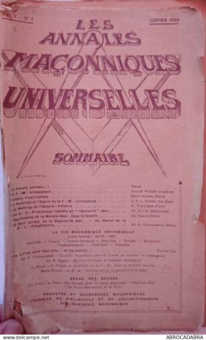 Les Annales Maçonniques Universelles Vol 1- N°1 - Janvier 1930 - Geheimleer