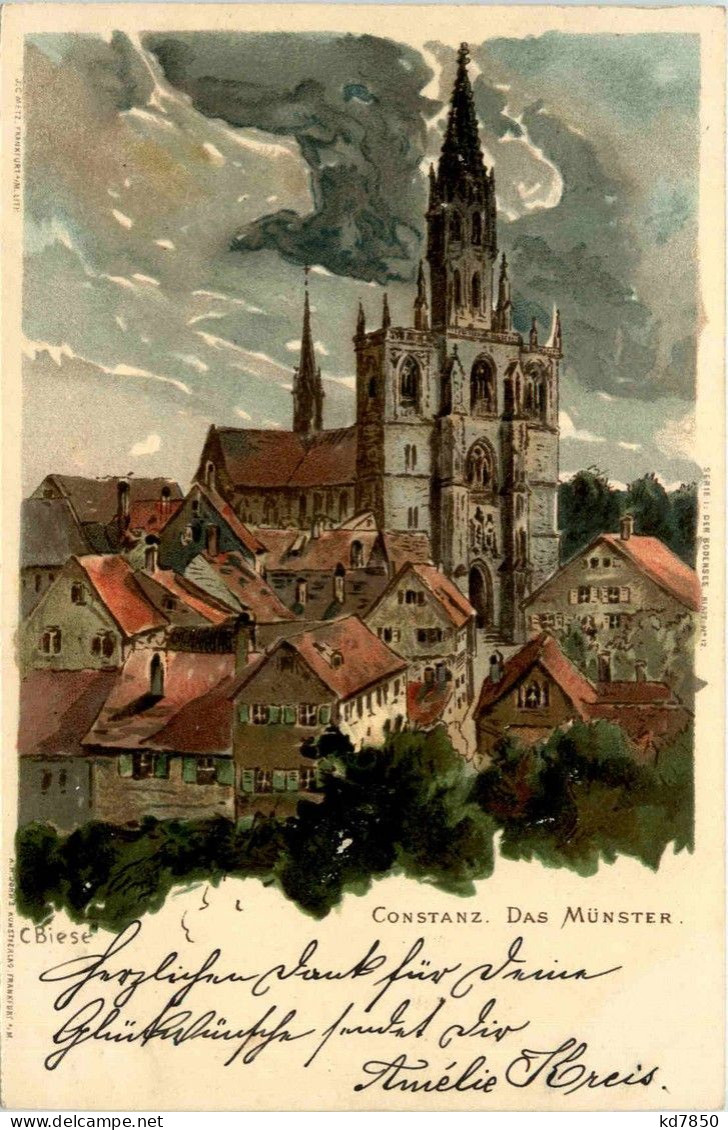 Konstanz - Litho - Künstlerkarte C. Biese - Stempel Privat Post Frankfurt - Konstanz