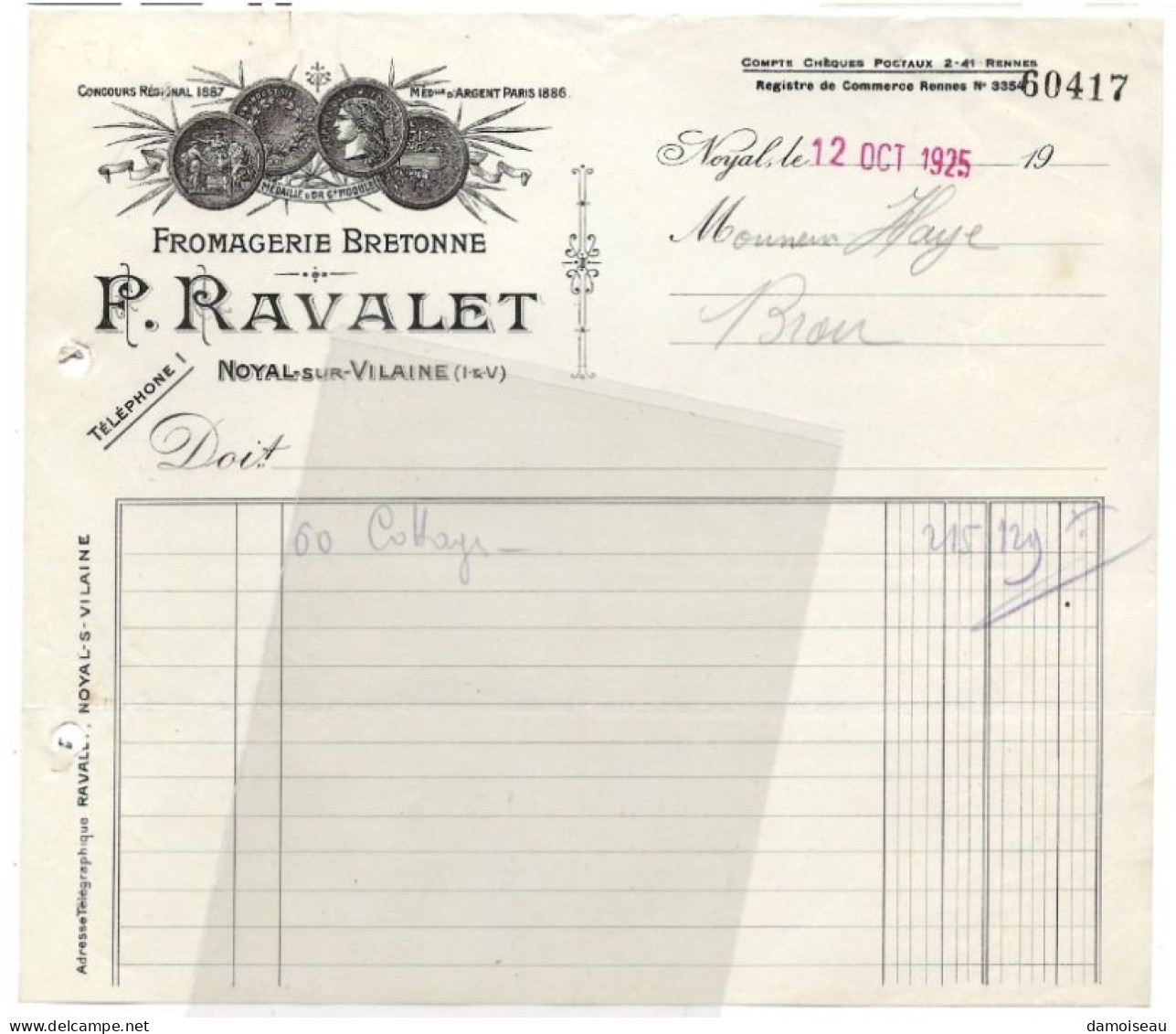 35, Noyal Sur Vilaine, Fromagerie Bretonne, F. Ravalet. - 1900 – 1949