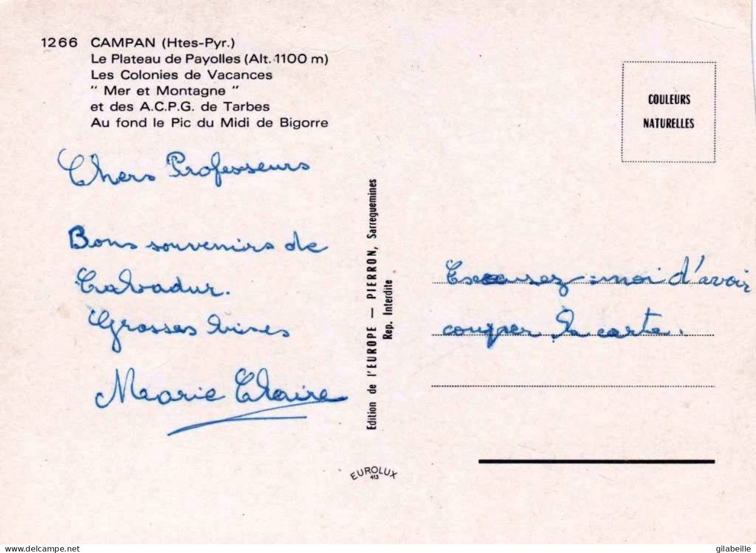 65 - Hautes Pyrenees -  CAMPAN - Plateau De Payolles - Colonies De Vacances Des AC.P.G De Tarbes - Campan