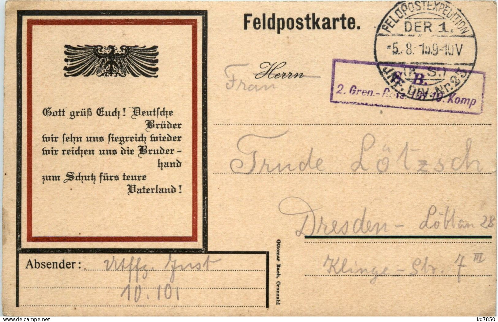 Feldpostkarte - Weltkrieg 1914-18