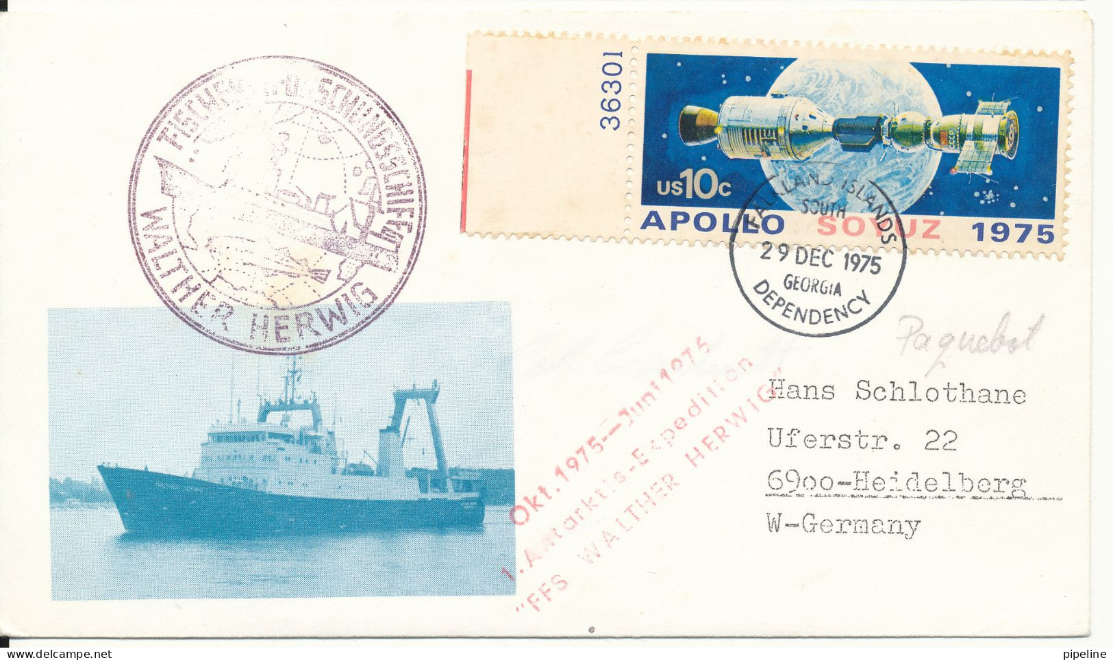 USA Cover Paquebot Antarktis Expedition October 1975 To Juni 1976 "Walther Herwig" Falkland Islands 29-12-1975 - Lettres & Documents