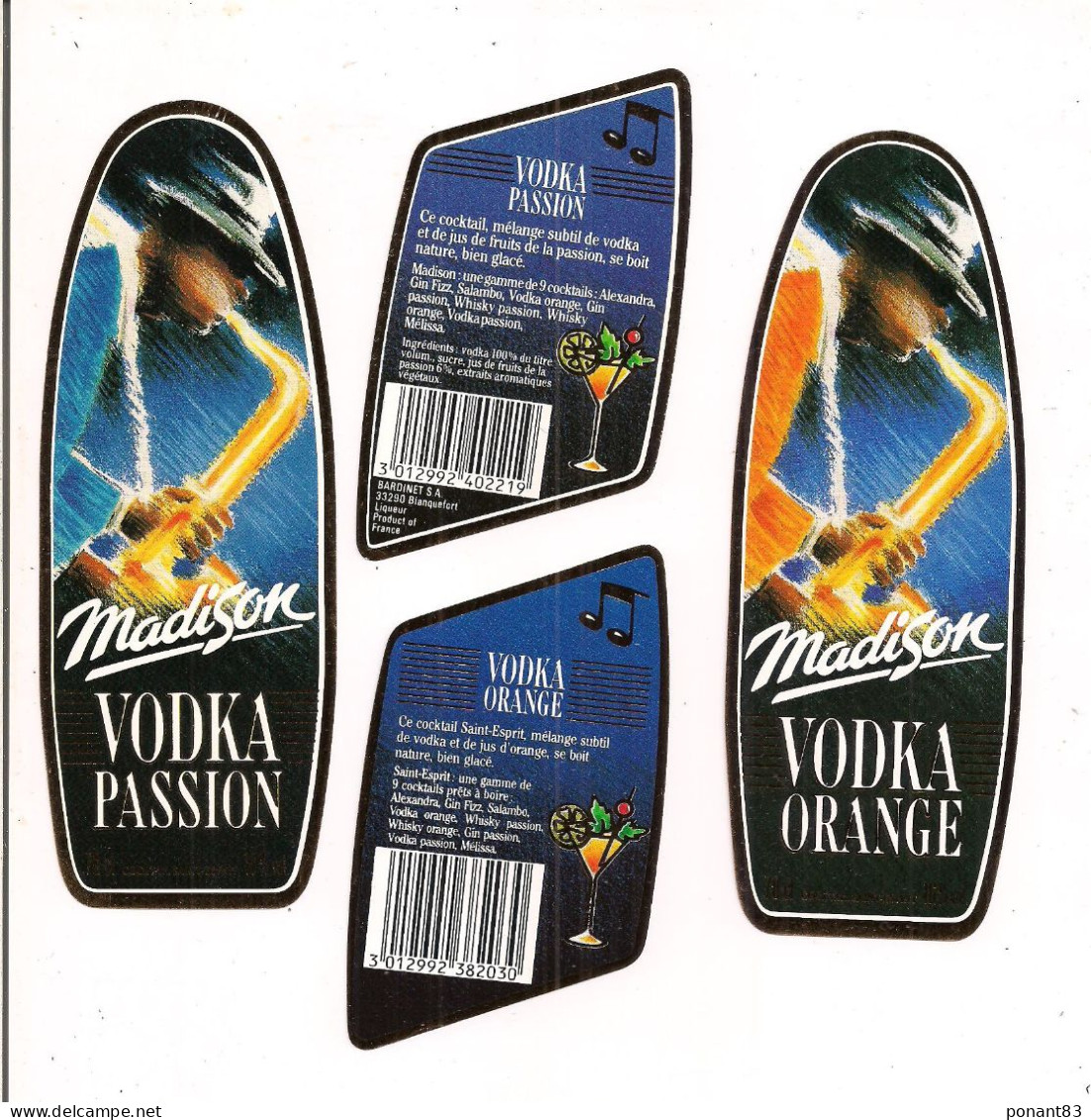 Etiquettes  Vodka Passion Et Orange - Madison - Illustration Joueur De Saxophone - - Alcoli E Liquori