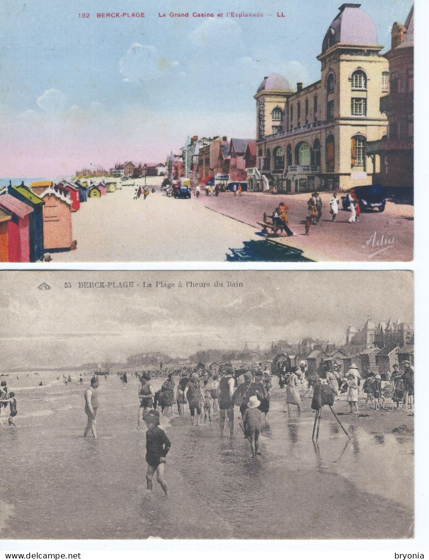 CPA - Lot De 2 - BERCK-PLAGE - Casino Colorisé Et L'heure Du Bain - TBE -1921 - - Berck