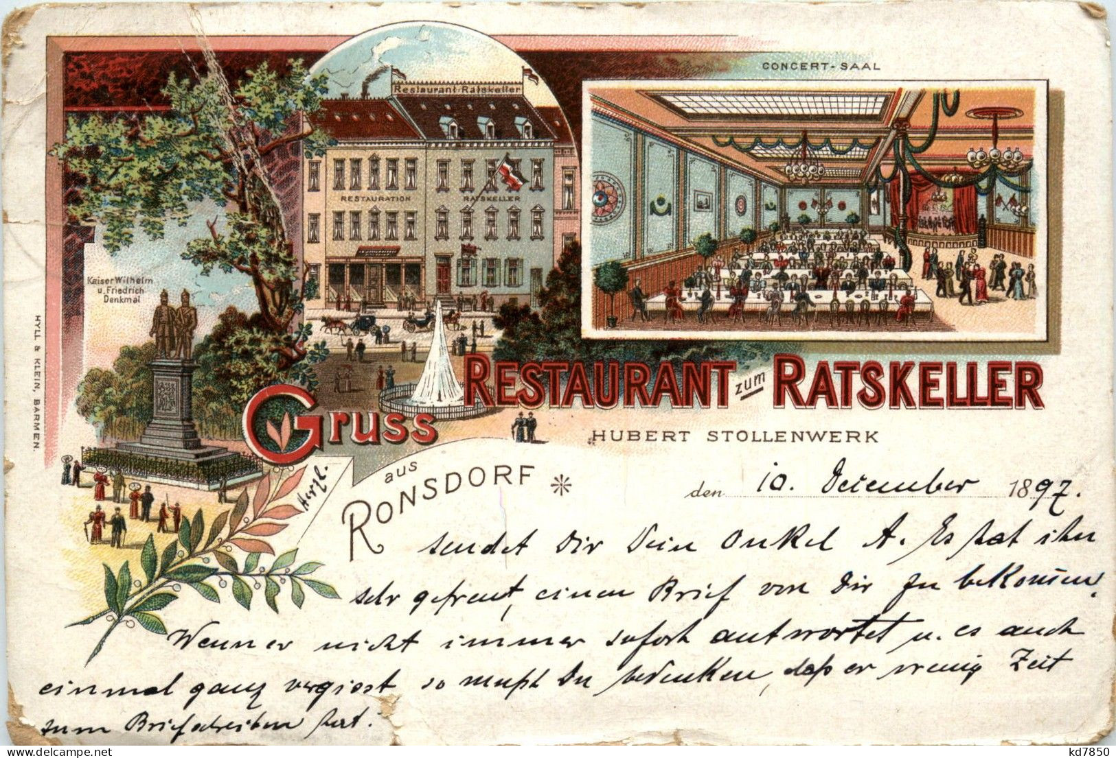 Gruss Aus Ronsdorf - Restaurant Zum Ratskeller - Litho - Wuppertal