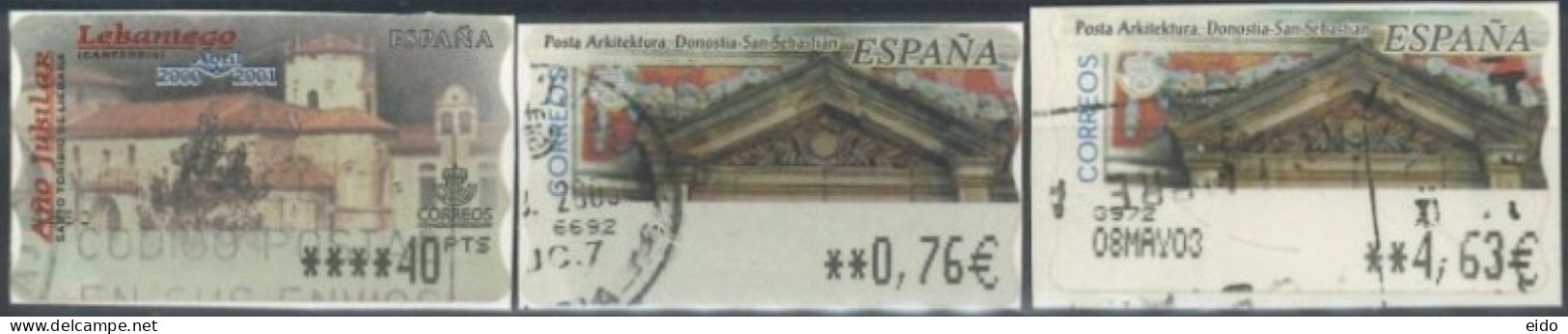 SPAIN - 2000/2003 - YEAR OF JUBILEE & POSTAL ARCHITECTURE STAMPS LABELS SET OF 3 OF DIFFERENT VALUES, USED . - Gebruikt